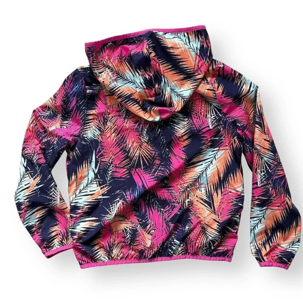 Gymboree Spring Jacket Girls Size L (10-12) Hooded Full Zip Tropical Palm Print